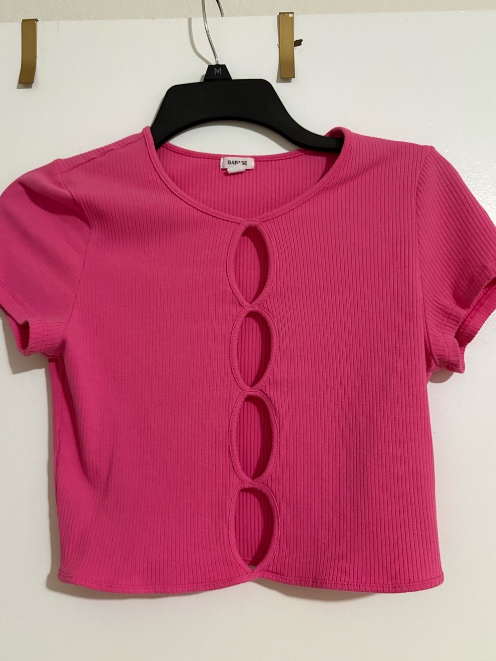 Garage Hot Pink Short Sleeve Cutout Ribbed Top